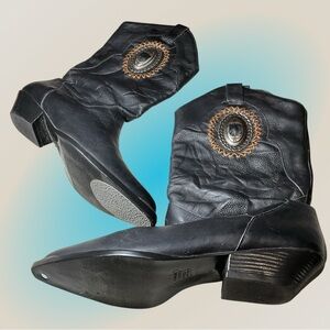 Vintage Glam Rock 1980's Black Western Boots Women's Size 8.5 Made in Brazil